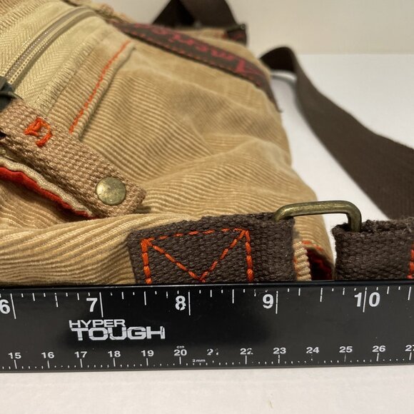 VTG Y2K American Eagle Corduroy Messenger Crossover Bag Beige Zip Pockets Boho - Picture 9 of 14